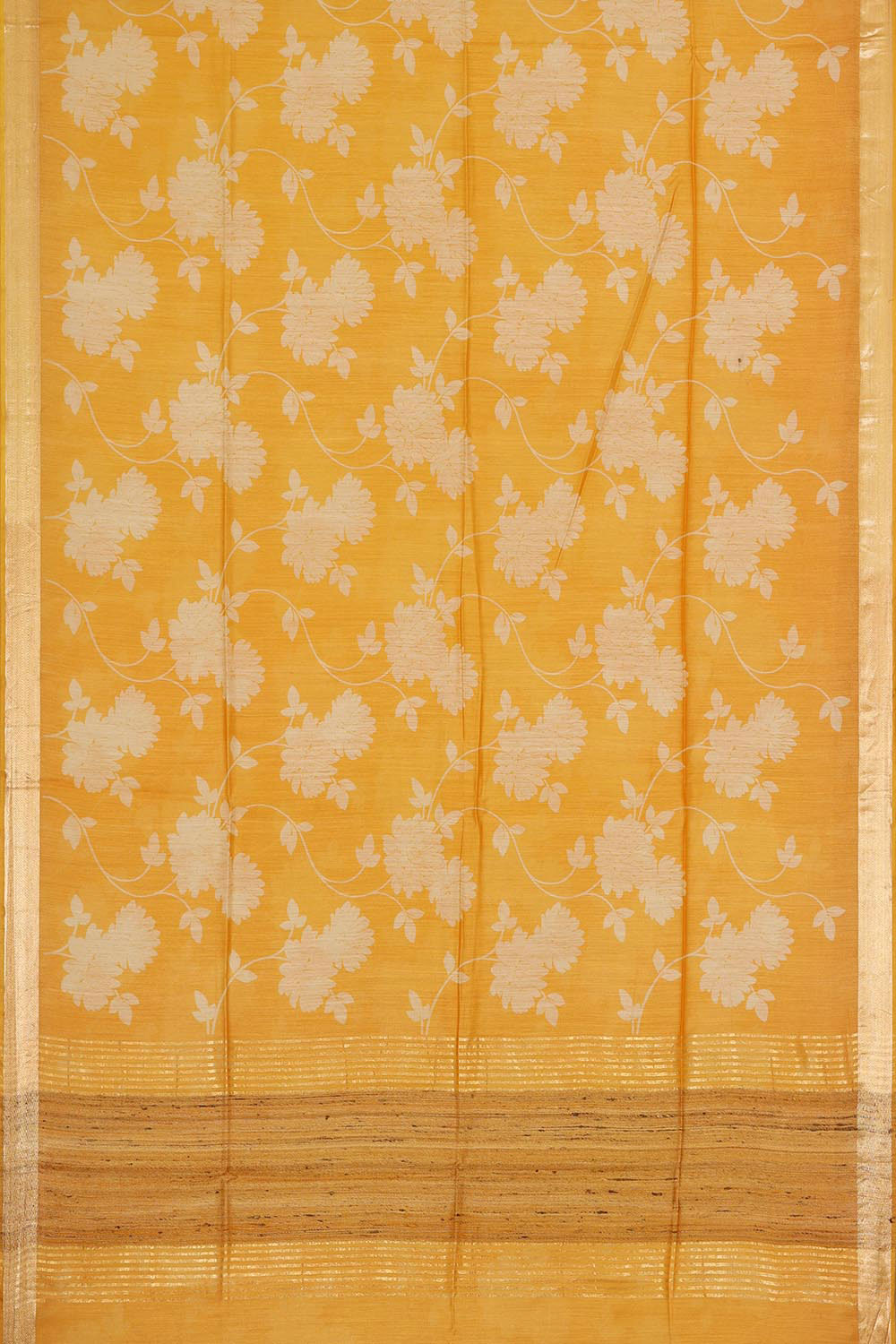 Printed Tussar Silk Haldi Yellow Saree