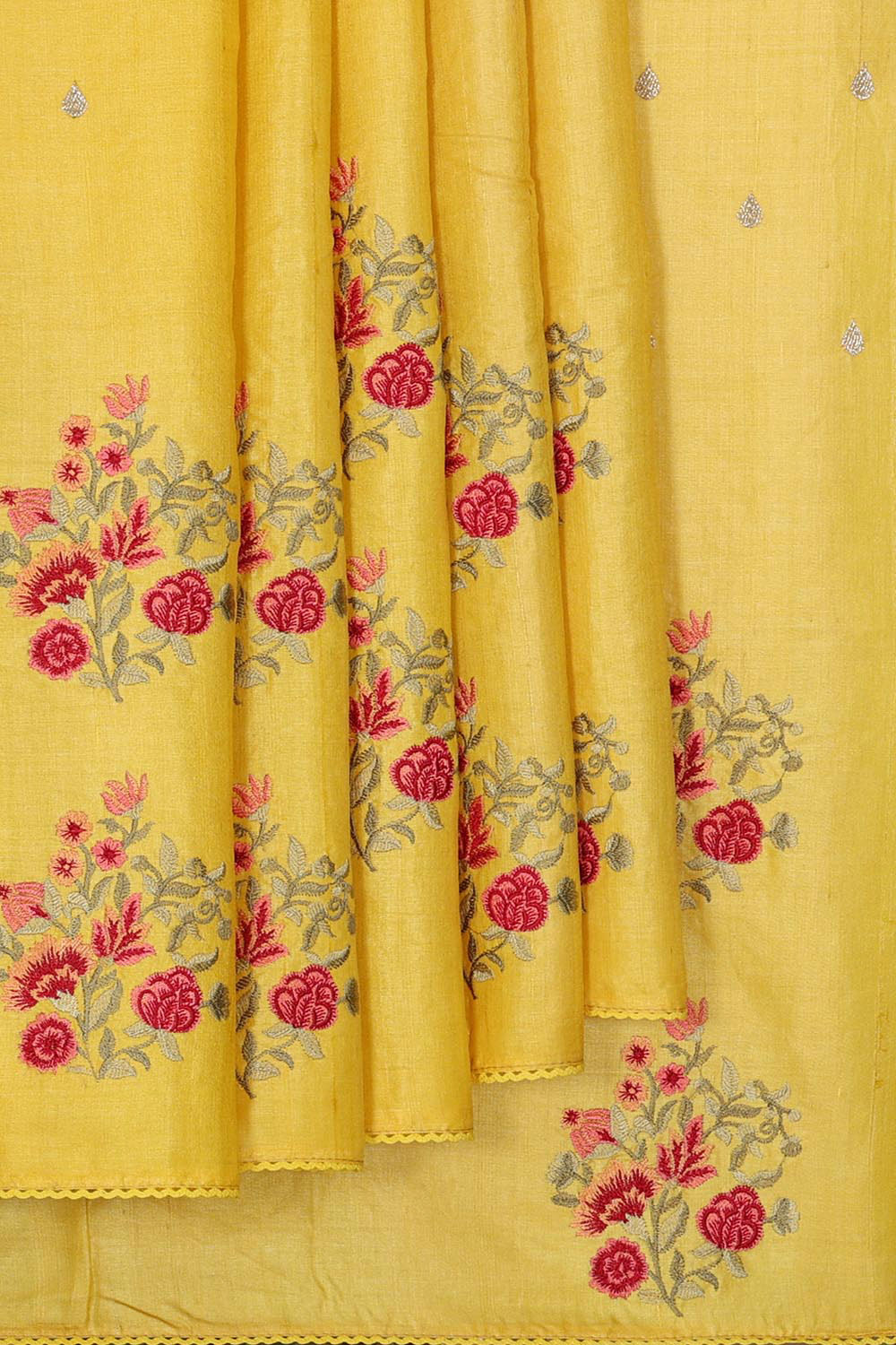 Embroidered Tussar Silk Yellow Saree