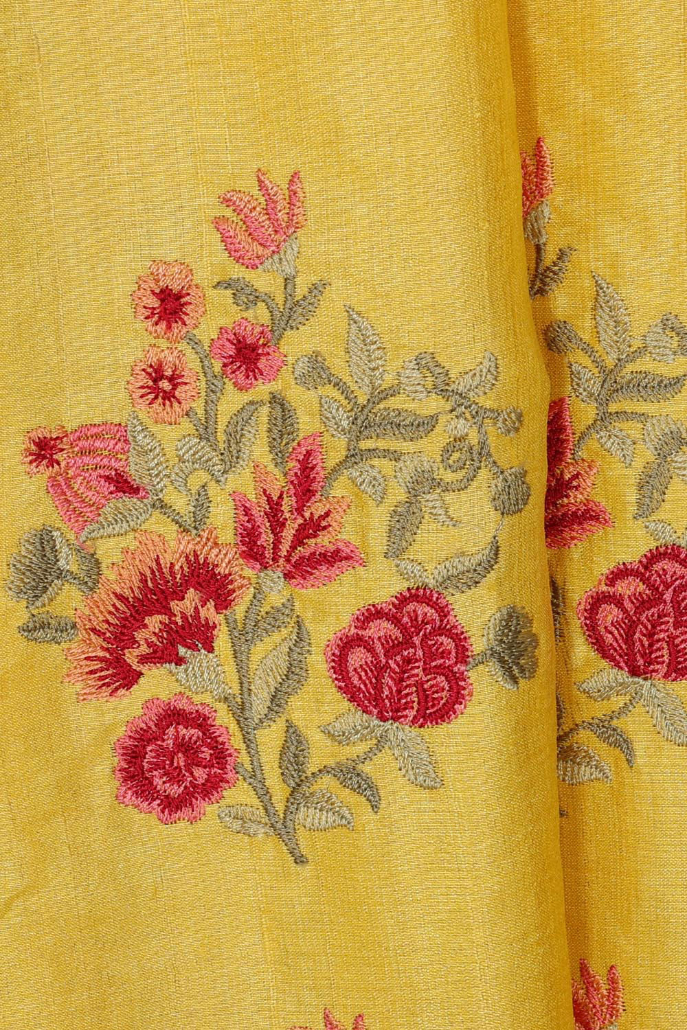 Embroidered Tussar Silk Yellow Saree