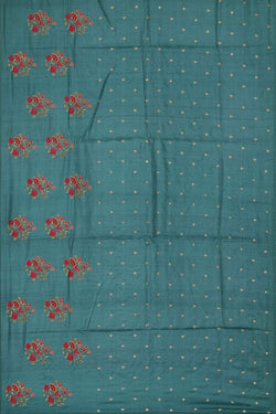 Image of Embroidered Tussar Silk Teal Blue Saree