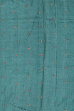 Image of Embroidered Tussar Silk Teal Blue Saree