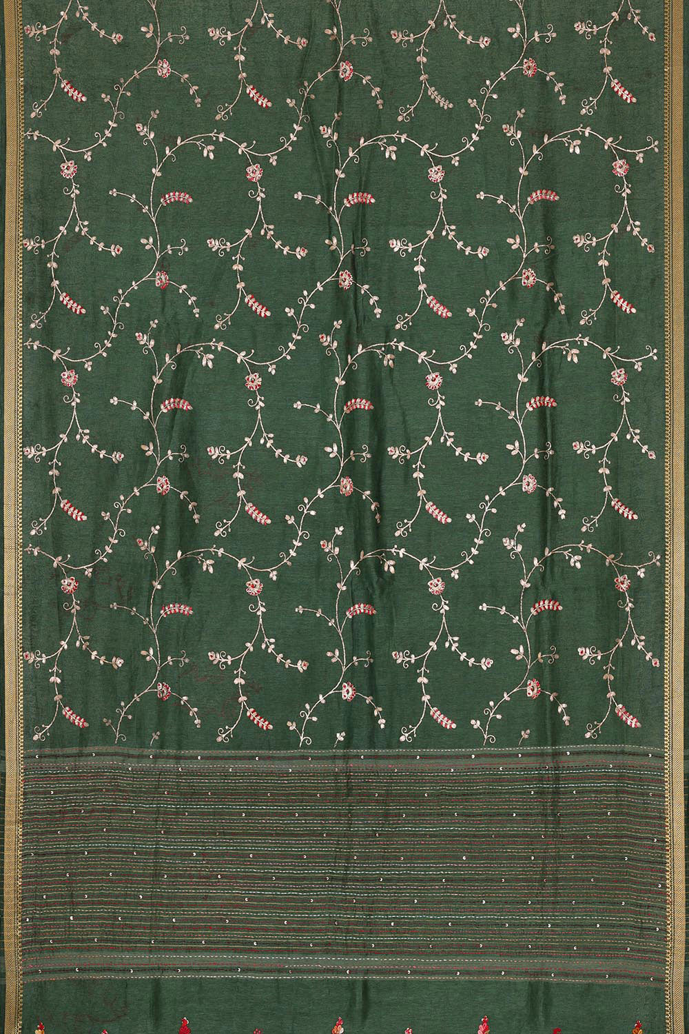 Embroidered Tussar Silk Bottle Green Saree