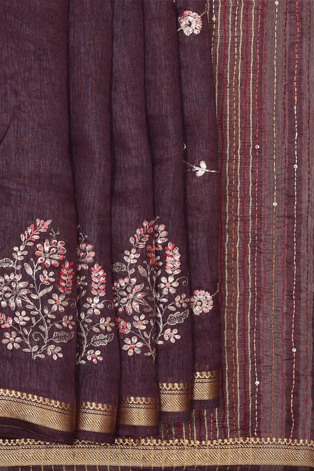 Embroidered Tussar Silk Violet Saree