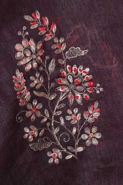 Image of Embroidered Tussar Silk Violet Saree