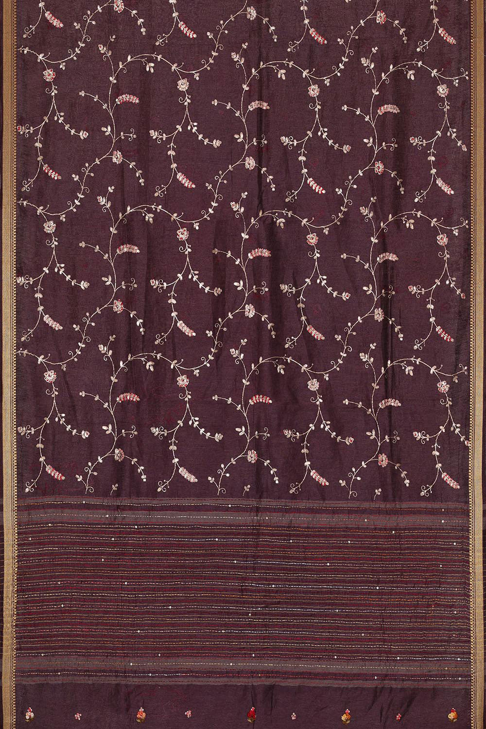 Embroidered Tussar Silk Violet Saree