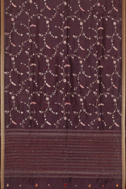 Image of Embroidered Tussar Silk Violet Saree