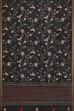 Image of Embroidered Tussar Silk Black Saree