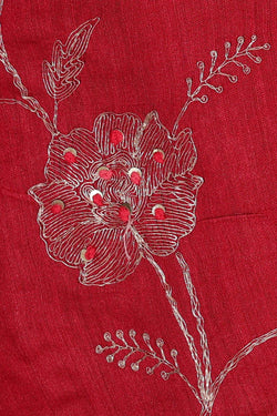 Image of Embroidered Tussar Silk Pinkish Red Saree