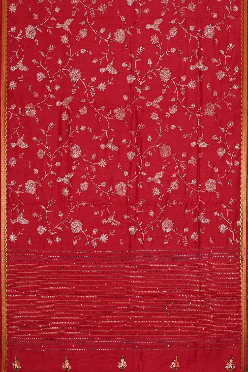 Embroidered Tussar Silk Pinkish Red Saree