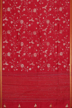 Image of Embroidered Tussar Silk Pinkish Red Saree