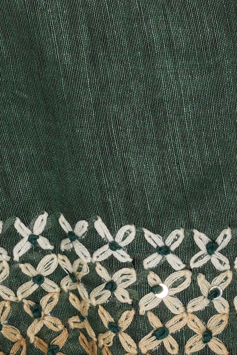 Embroidered Tussar Silk Bottle Green Saree