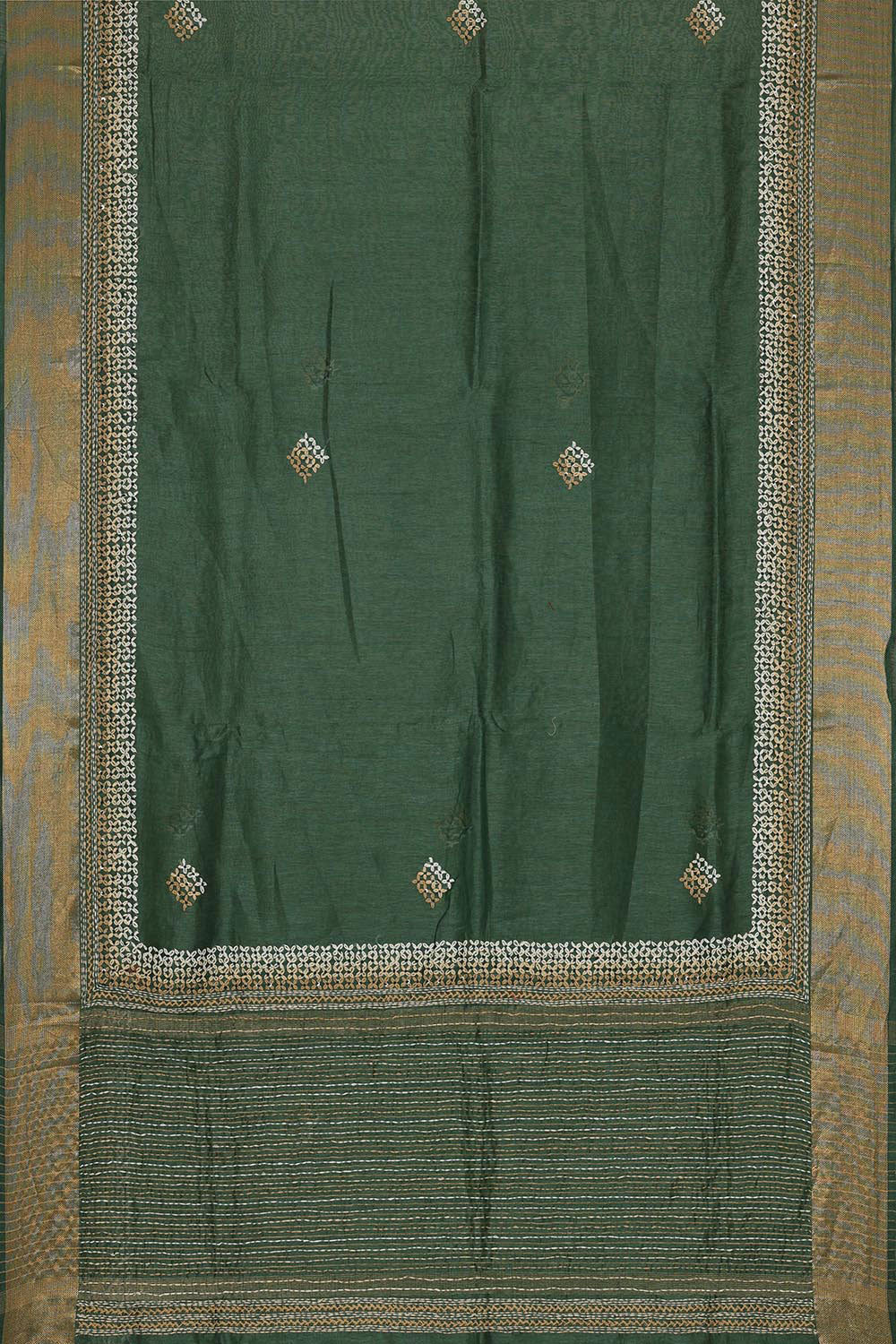 Embroidered Tussar Silk Bottle Green Saree