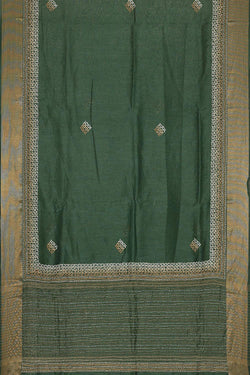 Image of Embroidered Tussar Silk Bottle Green Saree