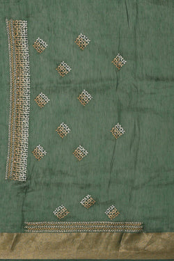 Image of Embroidered Tussar Silk Bottle Green Saree