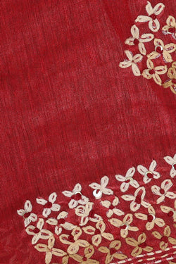 Image of Embroidered Tussar Silk Red Saree