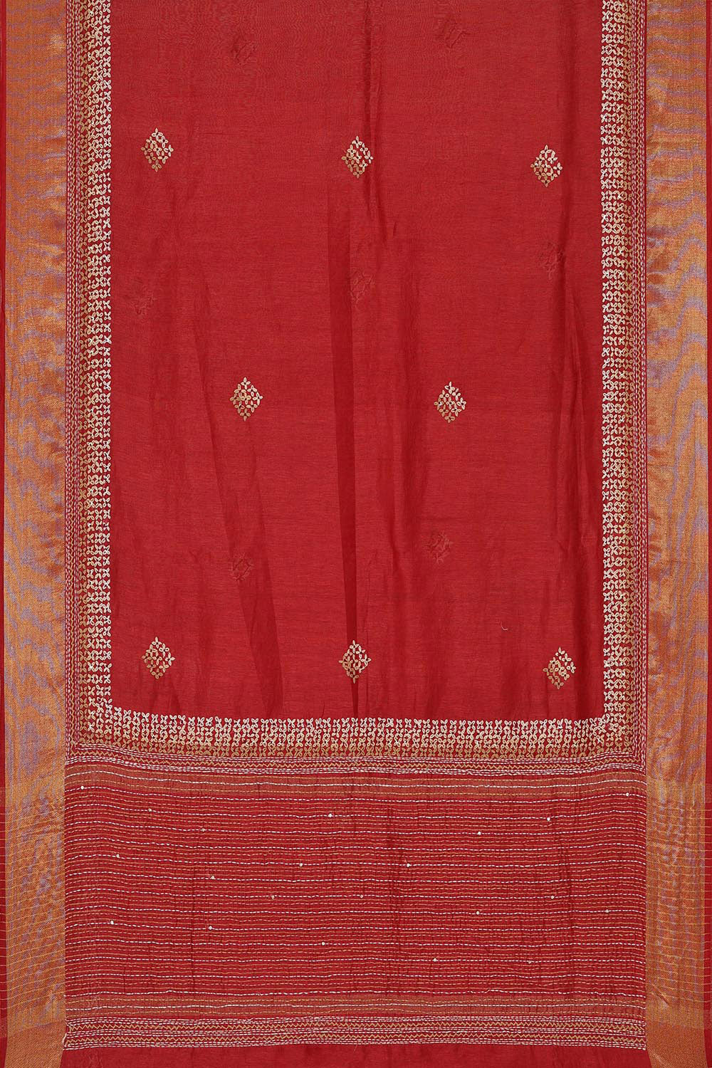 Embroidered Tussar Silk Red Saree