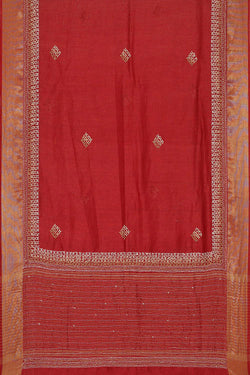 Image of Embroidered Tussar Silk Red Saree