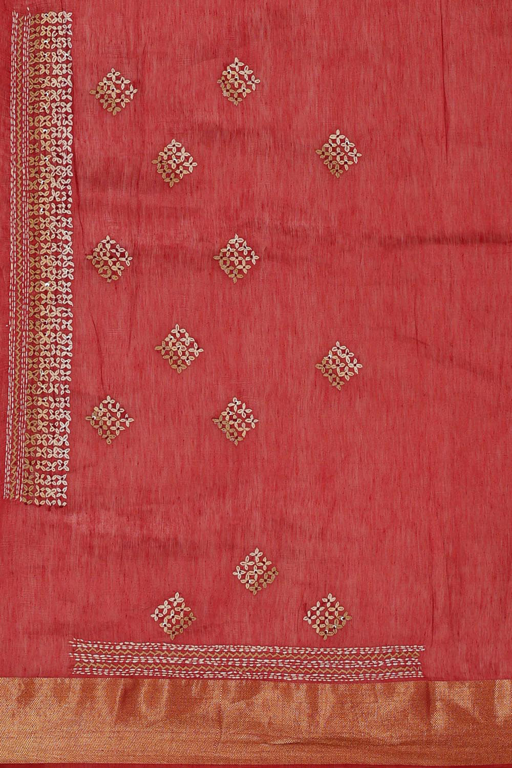 Embroidered Tussar Silk Red Saree