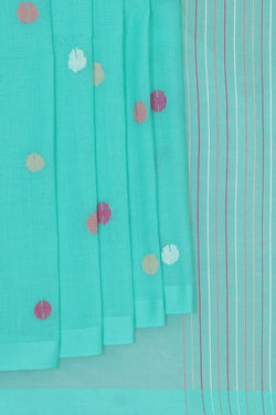 Image of Ponduru Handwoven Turquoise Blue Jamdani Saree