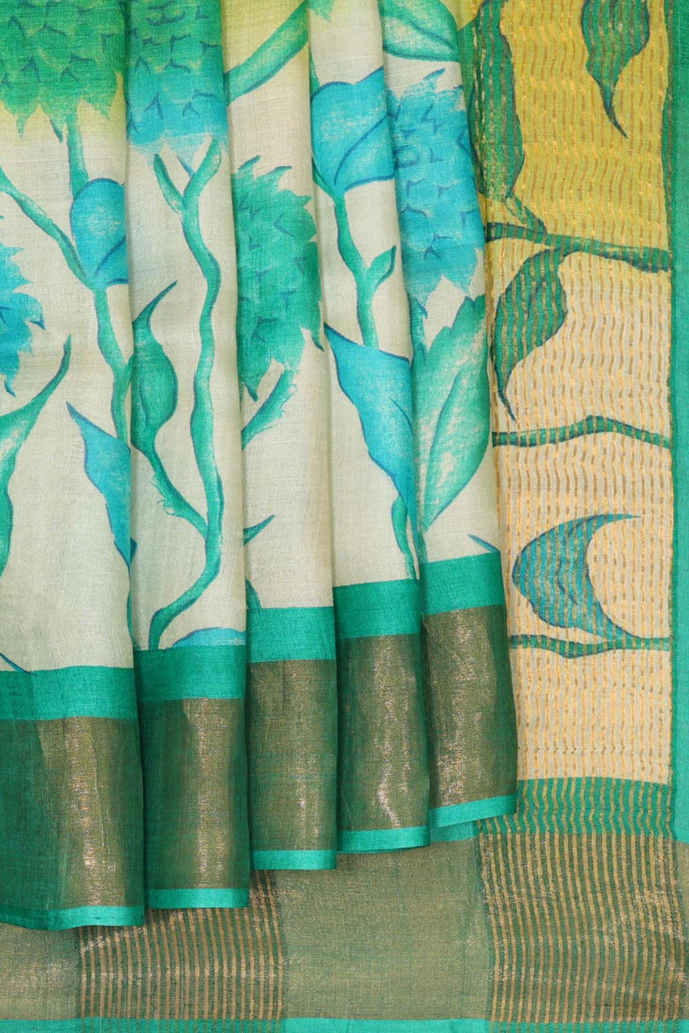 Printed Tussar Silk Multicolour Saree