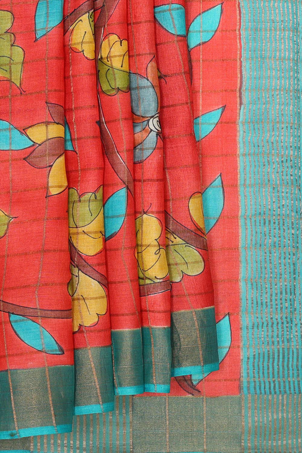 Printed Tussar Silk Light Red Saree