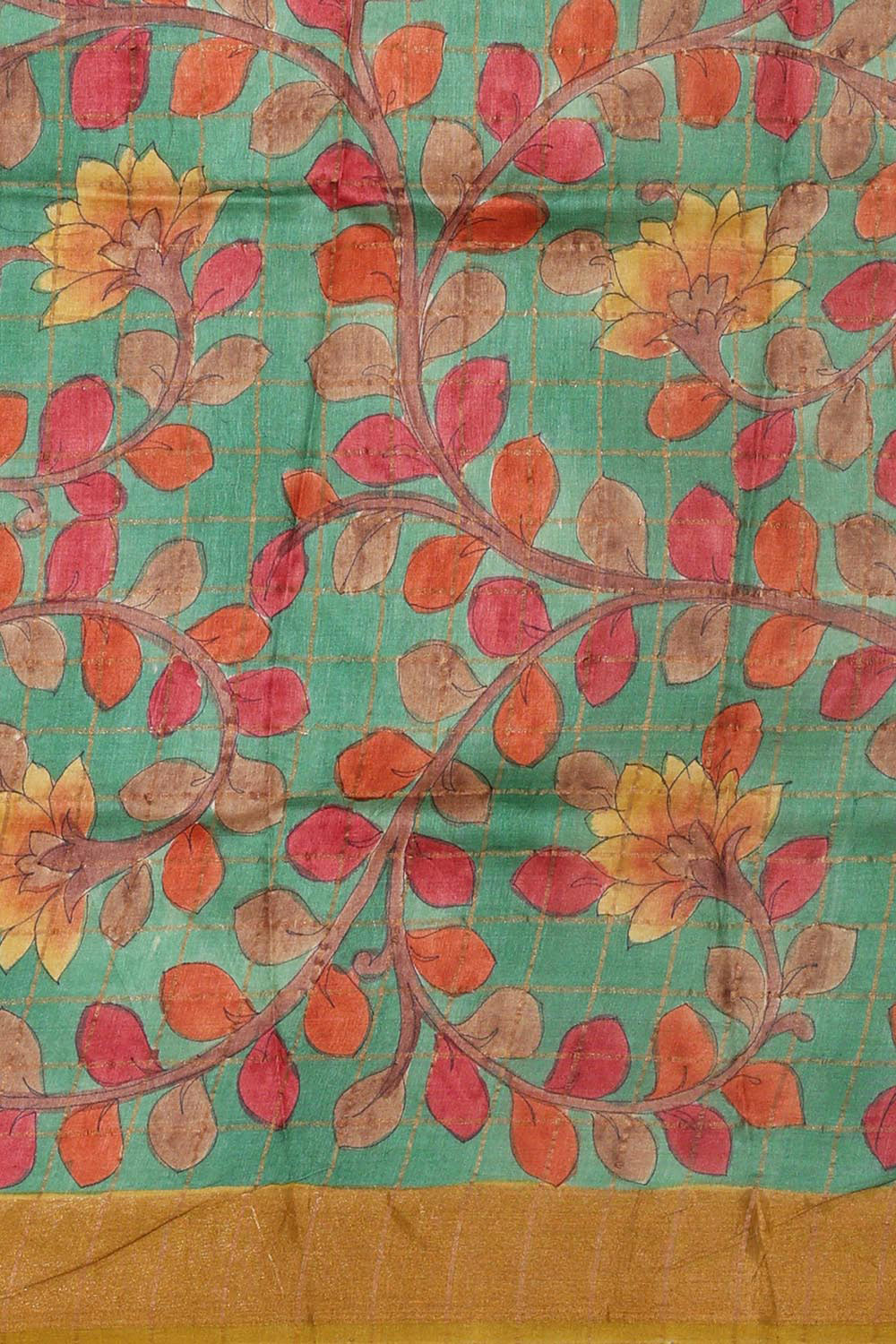 Printed Tussar Silk Orange Brown Saree