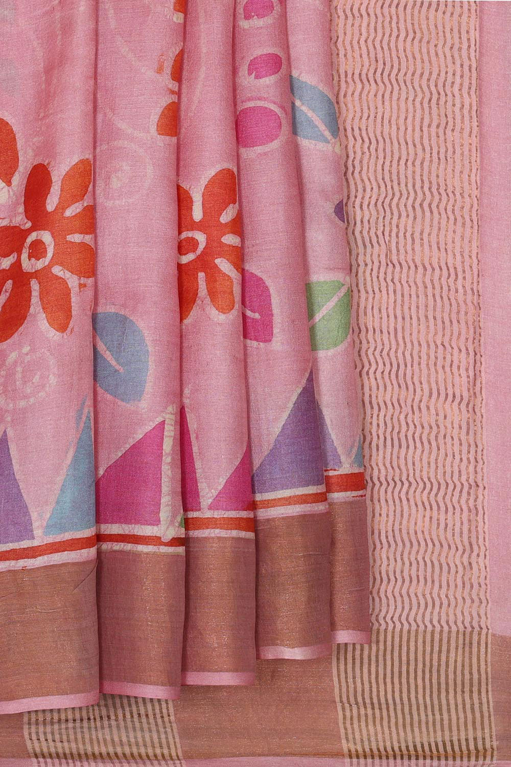 Printed Tussar Silk Baby Pink Saree