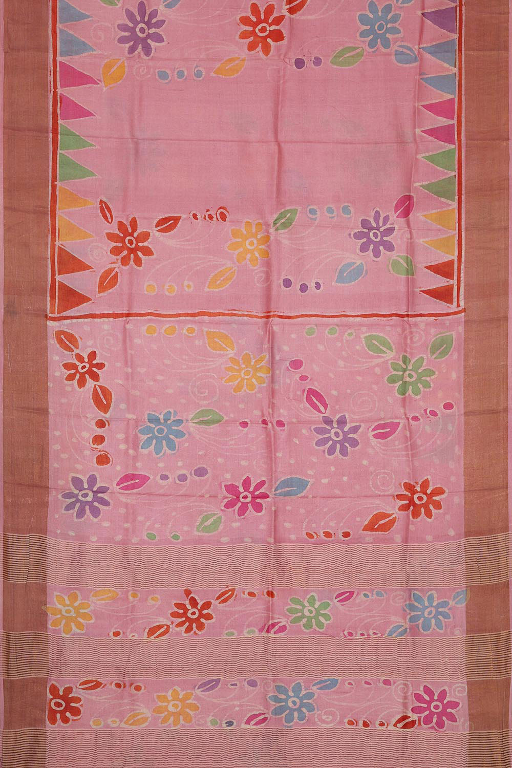 Printed Tussar Silk Baby Pink Saree