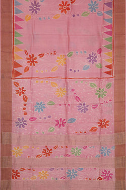 Image of Printed Tussar Silk Baby Pink Saree