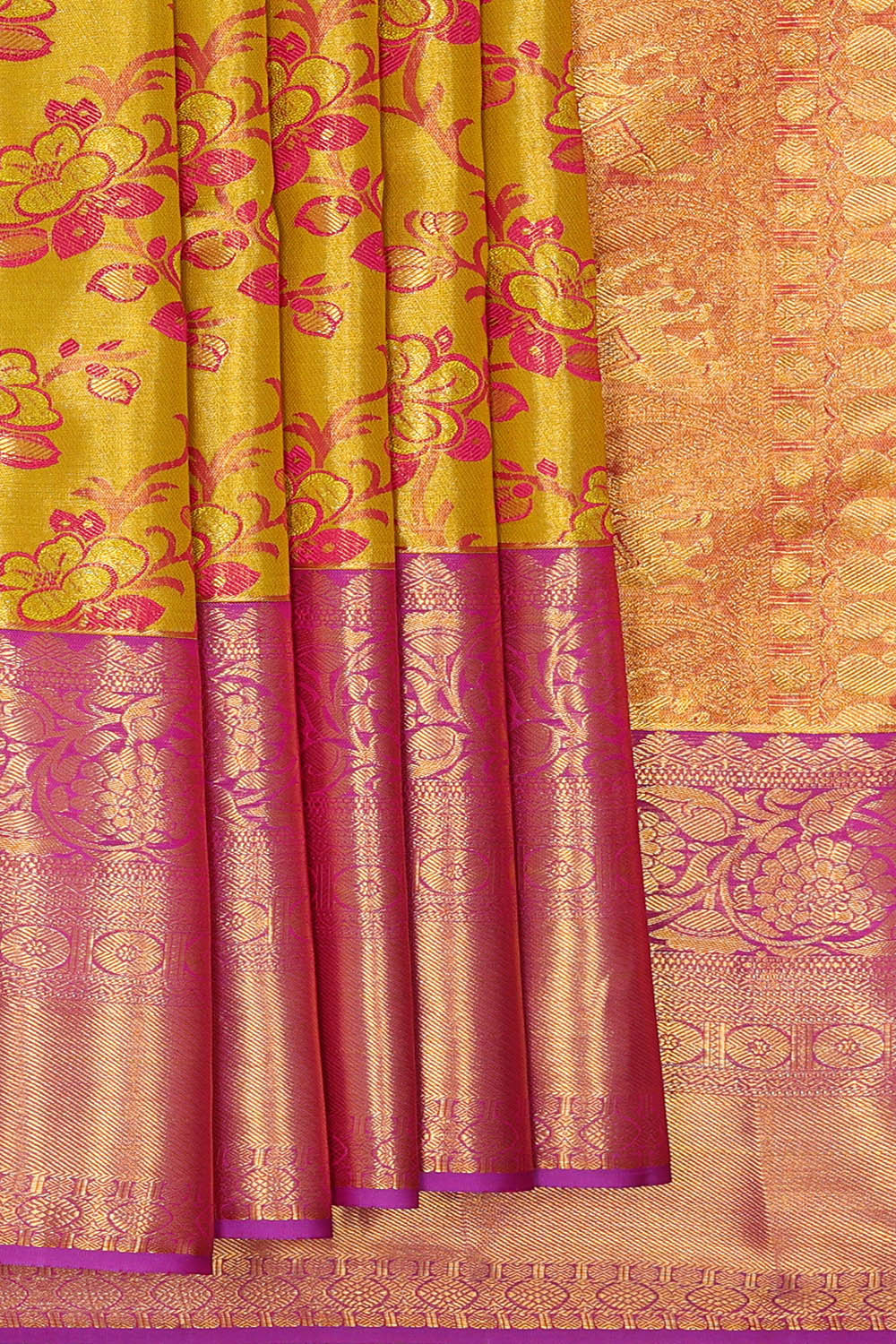 Image of Kanchipattu Golden Yellow Tissue Brocade Saree