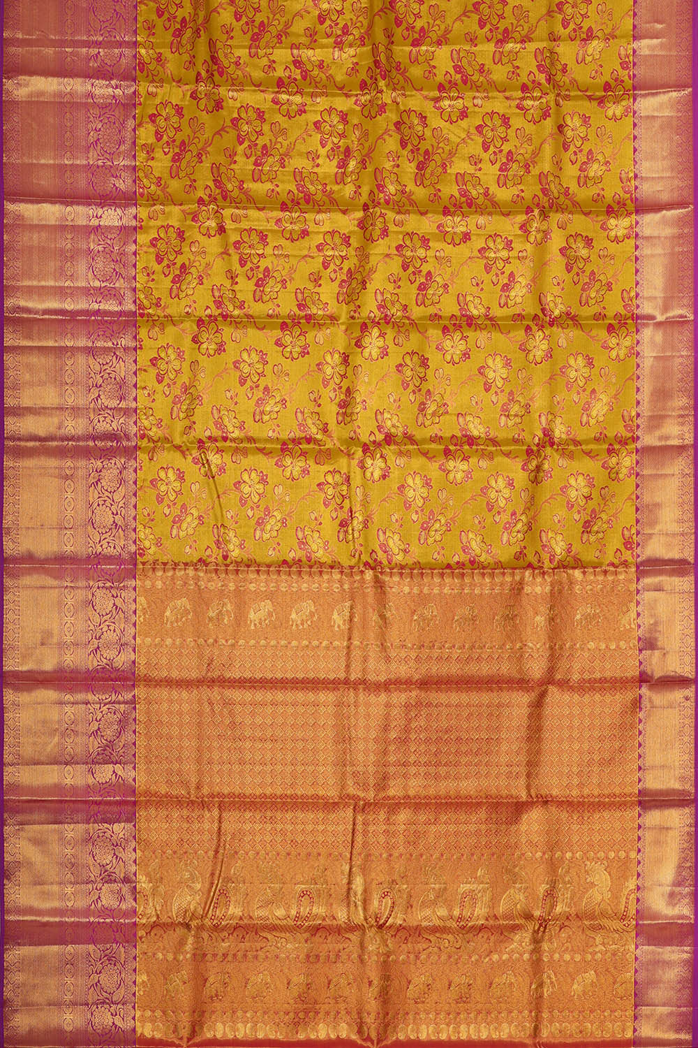 Image of Kanchipattu Golden Yellow Tissue Brocade Saree
