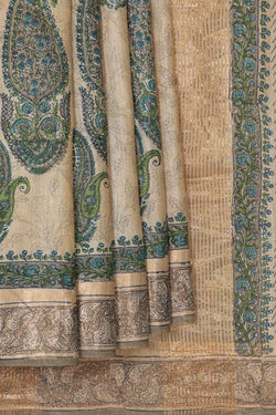 Image of Printed Tussar Silk Cream Saree