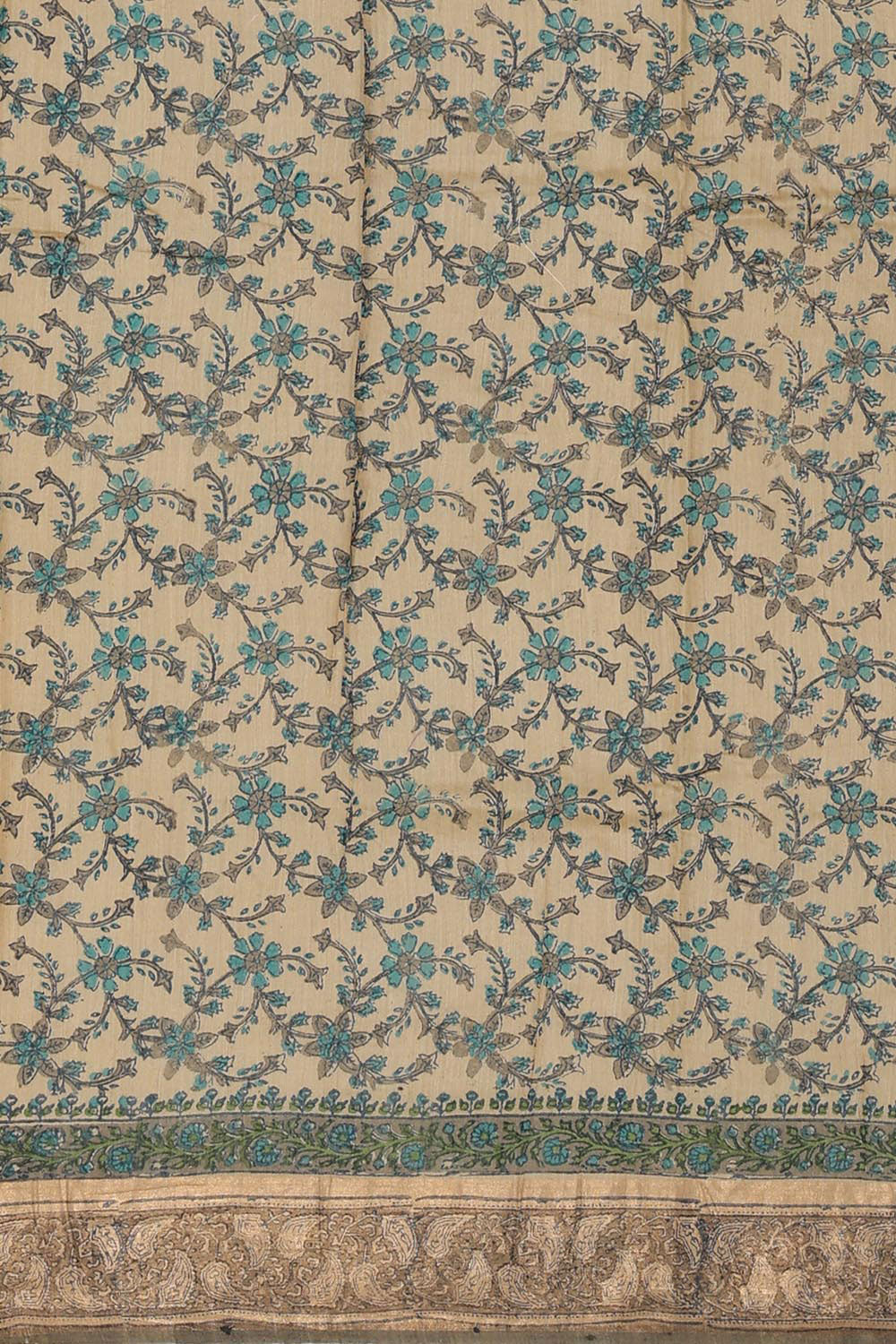 Image of Printed Tussar Silk Cream Saree