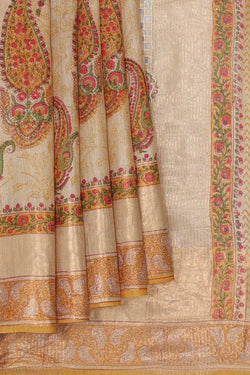 Image of Printed Tussar Silk Cream Saree