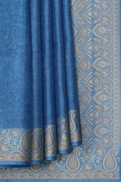 Image of Tussar Silk Dark Blue Saree