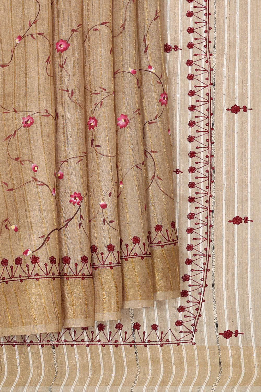 Printed Tussar Silk Cream Saree