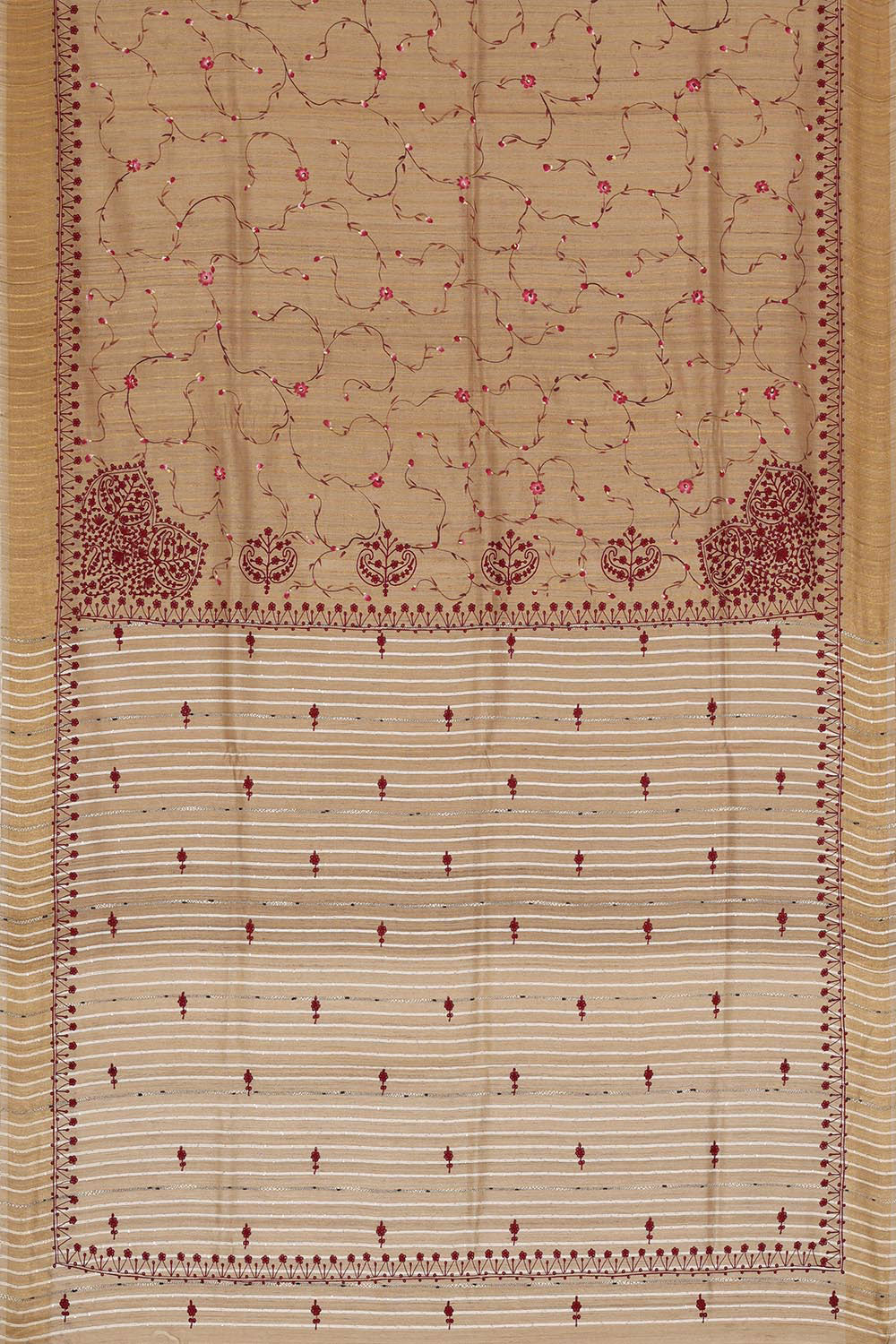 Printed Tussar Silk Cream Saree