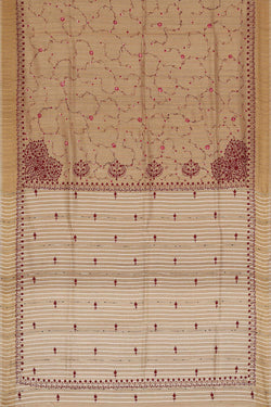 Image of Printed Tussar Silk Cream Saree