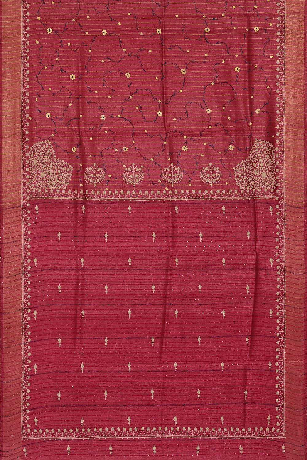 Printed Tussar Silk Dark Red Saree