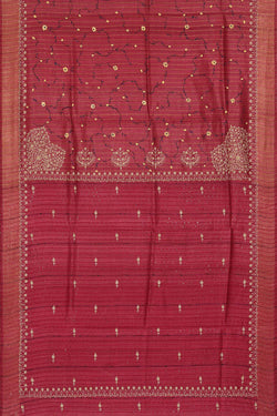 Image of Printed Tussar Silk Dark Red Saree