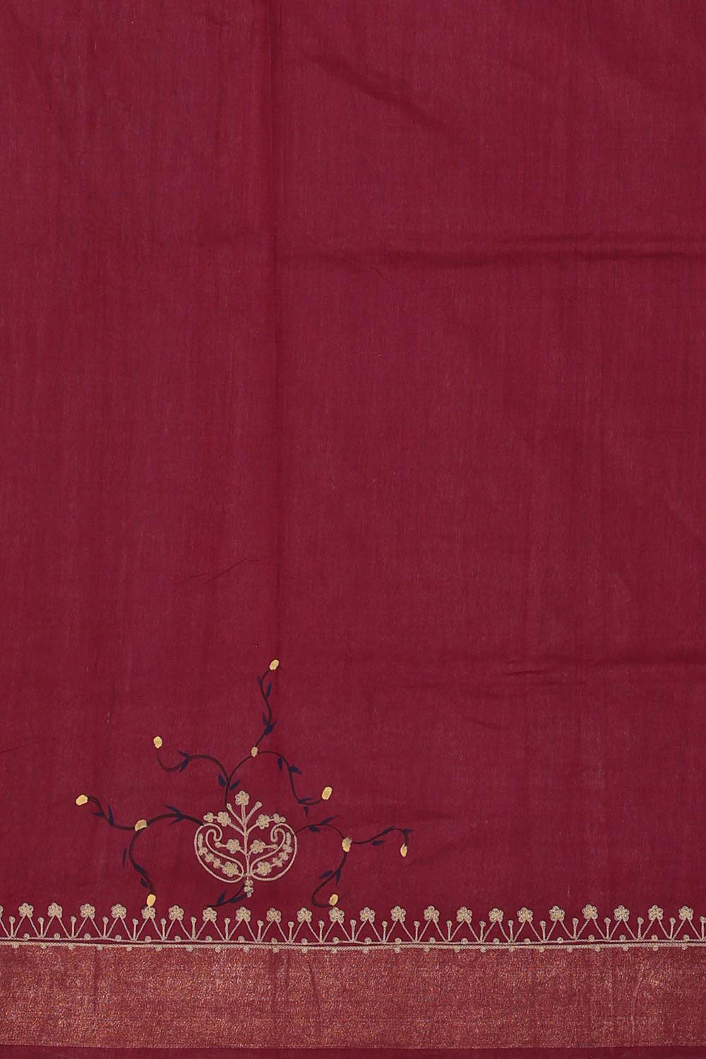 Printed Tussar Silk Dark Red Saree