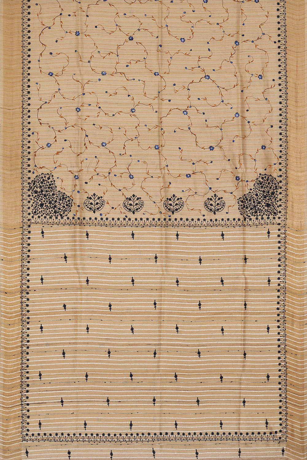 Image of Printed Tussar Silk Cream Saree