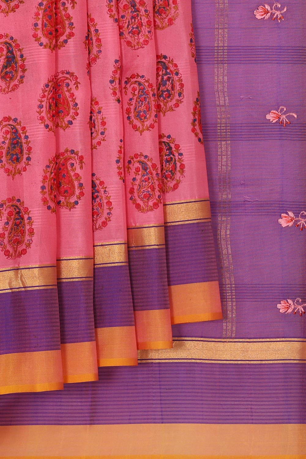 Printed Pink Silk Saree