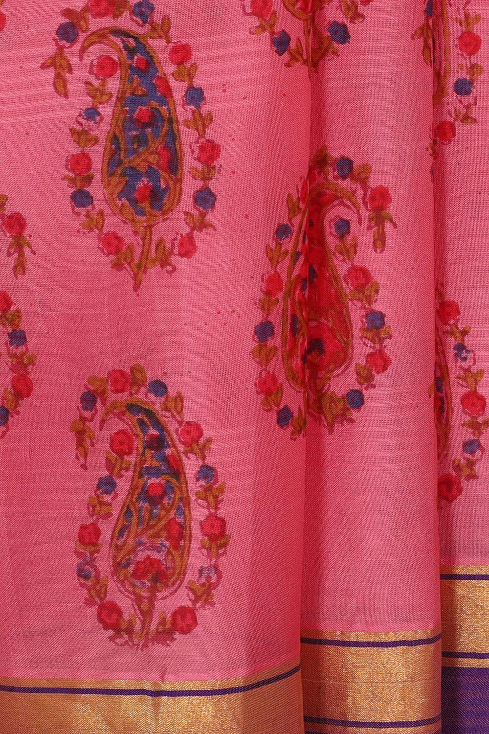 Printed Pink Silk Saree