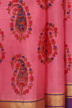 Image of Printed Pink Silk Saree