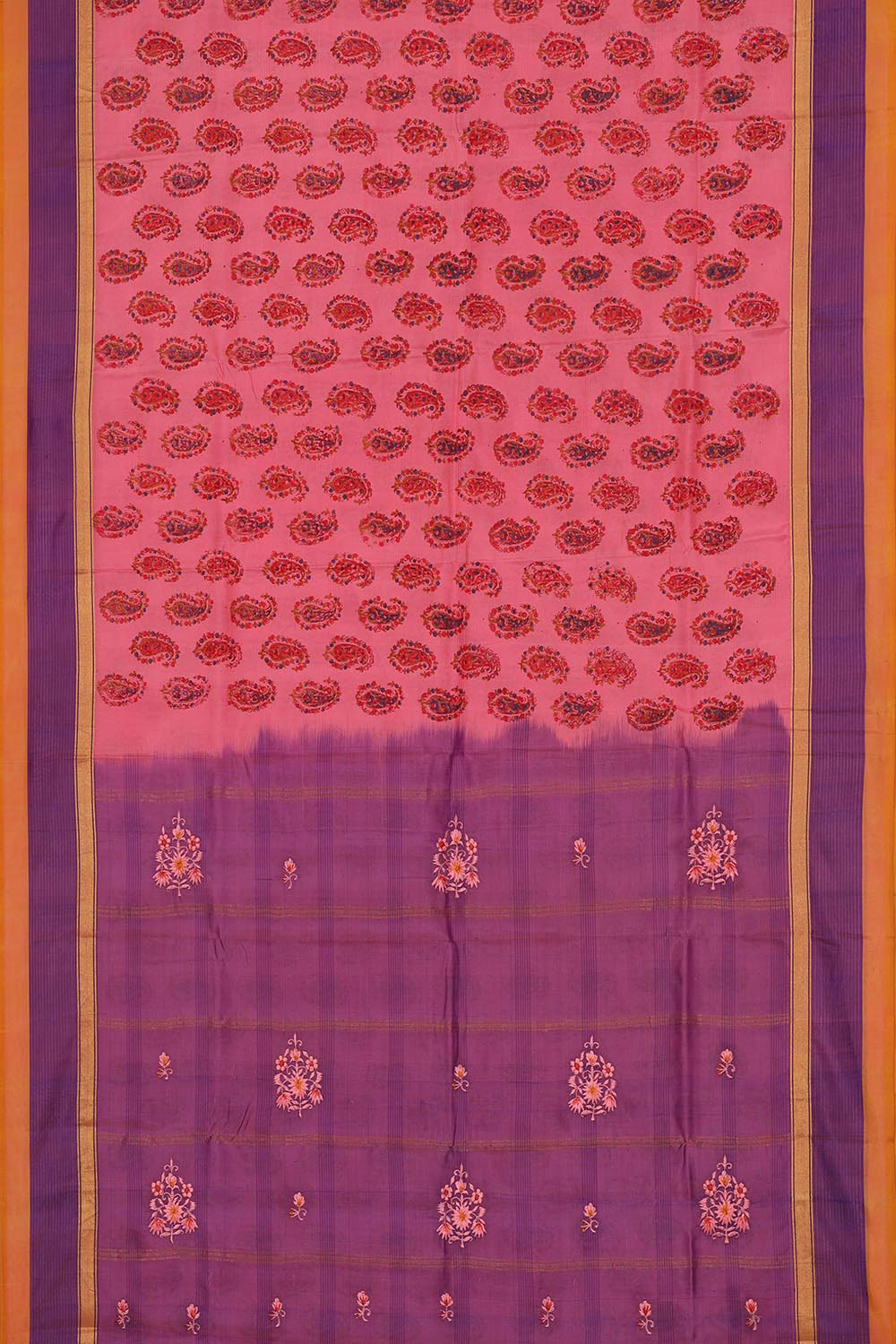 Printed Pink Silk Saree