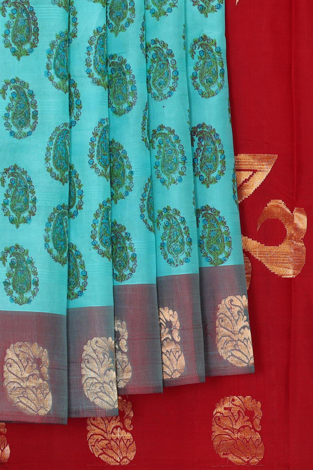 Printed Sky Blue Silk Saree