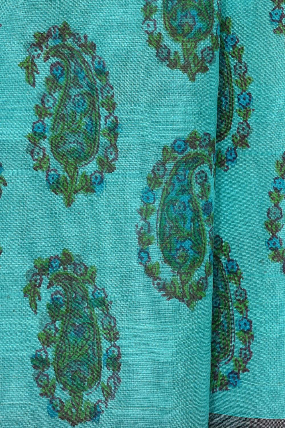 Printed Sky Blue Silk Saree