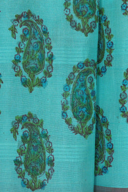 Image of Printed Sky Blue Silk Saree