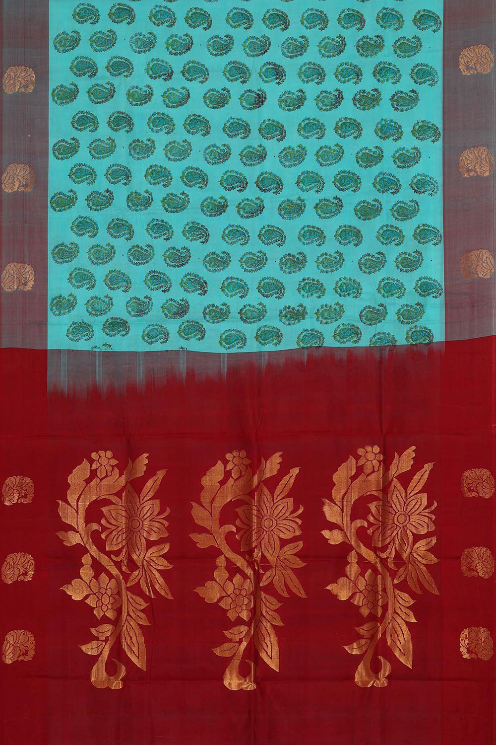 Printed Sky Blue Silk Saree